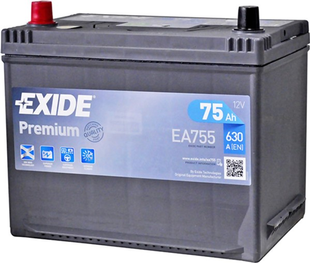 Акумулятор EXIDE PREMIUM 75Ah ASIA (+/-) (630EN) д260*ш173*в225) EA755 EA755 фото