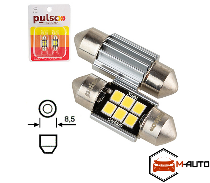 Лампи PULSO/софітні/LED C5W/31мм/CANBUS/9 SMD-2835/12v/2.9W/315lm White LP-31C5W (352) фото