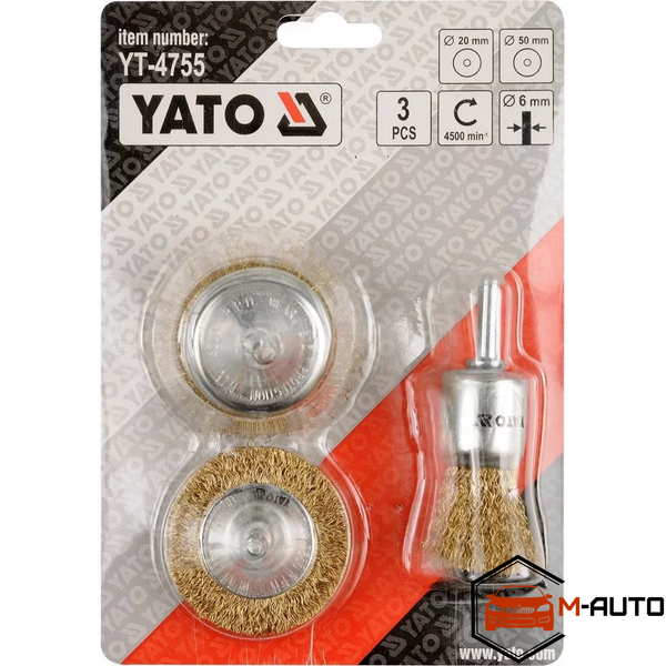 Набір щіток дротяних для дриля 3 од., YATO YT-4755 YT-4755 фото