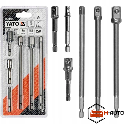 Набір шестигранних перехідників для головок - 1/4, 3/8, 1/2" 6шт. YATO YT-04629 YT-04629 фото
