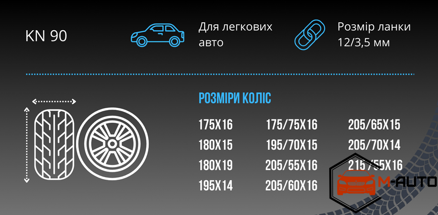 Ланцюги на колеса 12мм KN 90 VITOL НФ-00008862 фото