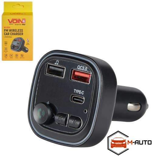 FM-трансмітер модулятор VOIN W-3304, 12-24V 2 USB QC3.0, 1 Type C, BT5.0, Hands free W-3304 () фото