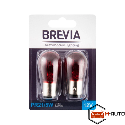 Лампа BREVIA 12V PR21/5W 12V 21/5W BAW15d RED blister 2шт. (10/250 шт.) 12327B2 фото