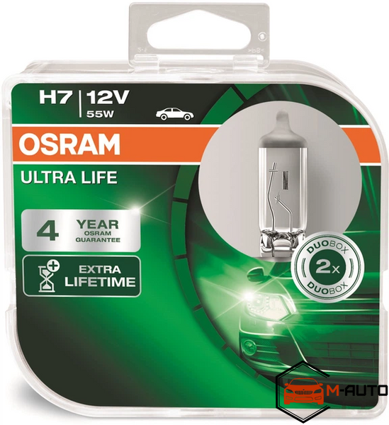 Лампа галогенна Osram H7 12В 55W PX26D ULTRA LIFE OS 64210 ULT-HCB фото