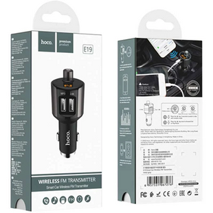 FM-трансмітер модулятор Hoco E19 Smart Vehicle + Bluetooth FM Launcher (Черно-Сірий) НФ-00000300 фото