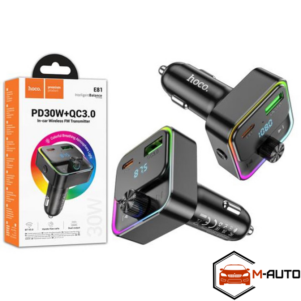 FM-трансмітер модулятор Hoco E81 FANTASY PD30W+QC3.0 car BT FM transmitter Black E81 фото